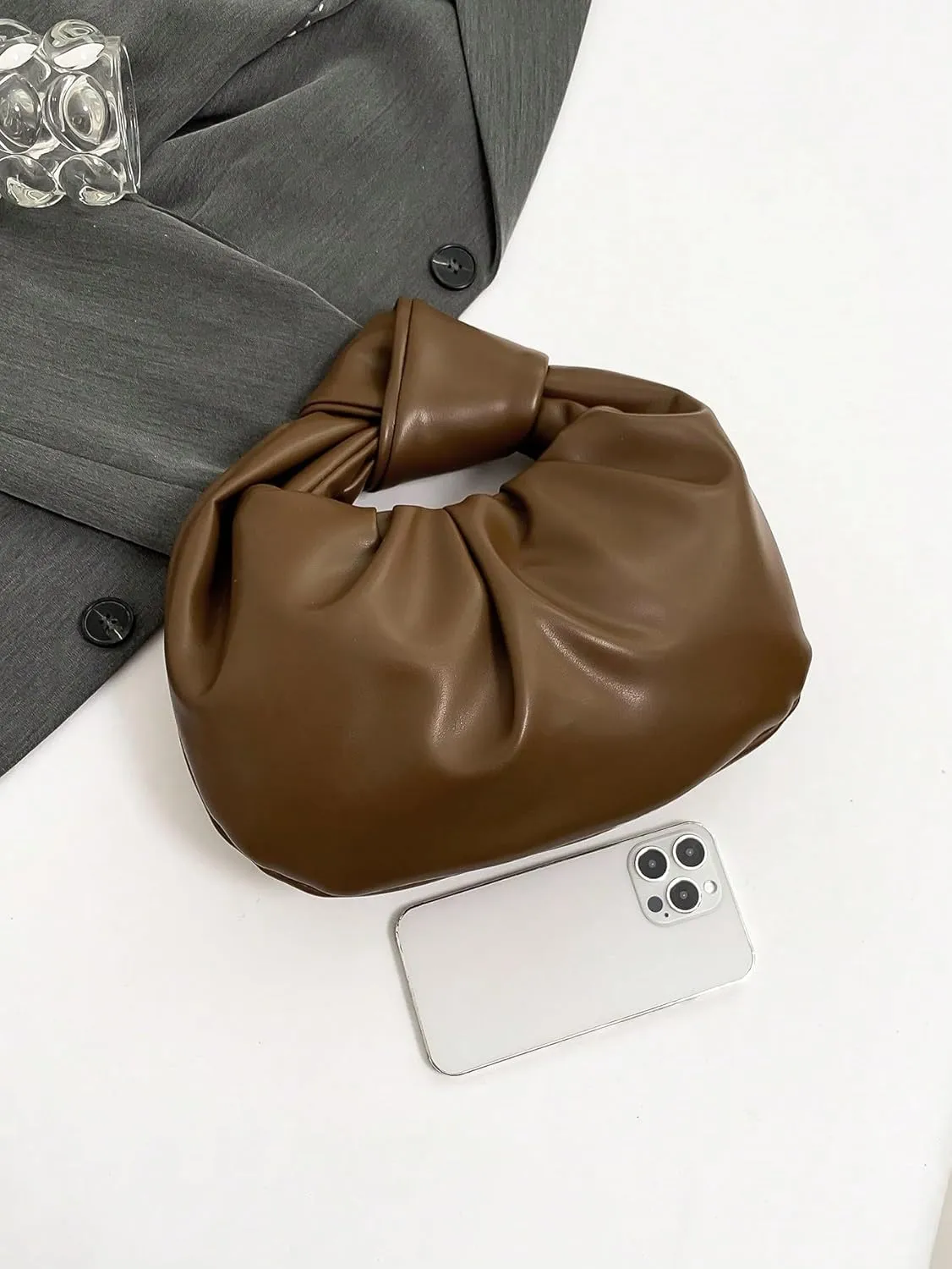 GORGLITTER Women's Cute Hobo Bag Ruched Twist PU Leather Clutch Purse Handbag with Magnetic Closure