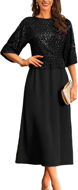GRACE KARIN Sequin Dress for Women 2025 Mother of The Bride Dresses Wedding Guest Formal Chiffon Evening Gown