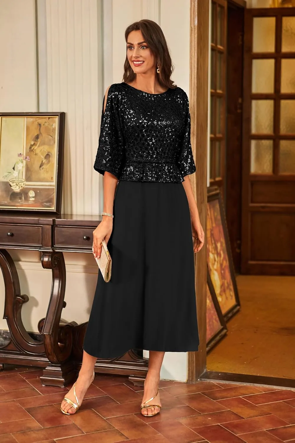GRACE KARIN Sequin Dress for Women 2025 Mother of The Bride Dresses Wedding Guest Formal Chiffon Evening Gown