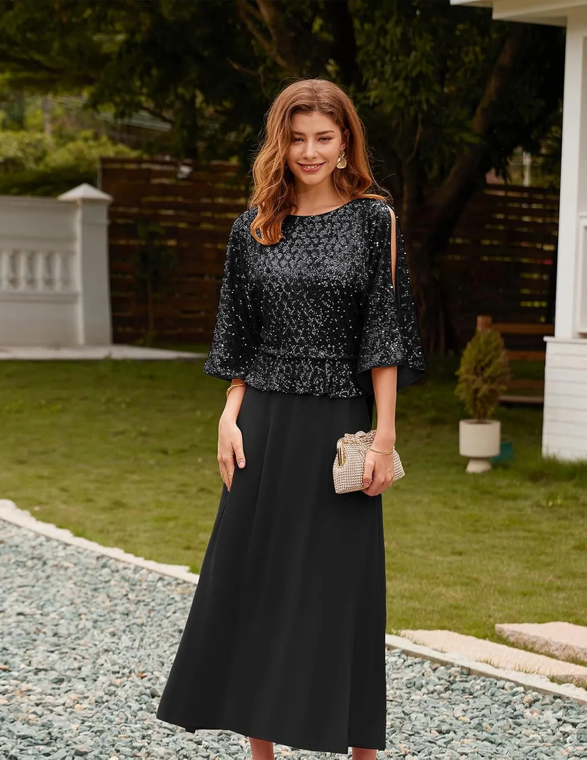 GRACE KARIN Sequin Dress for Women 2025 Mother of The Bride Dresses Wedding Guest Formal Chiffon Evening Gown