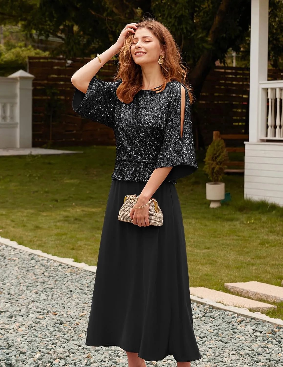 GRACE KARIN Sequin Dress for Women 2025 Mother of The Bride Dresses Wedding Guest Formal Chiffon Evening Gown