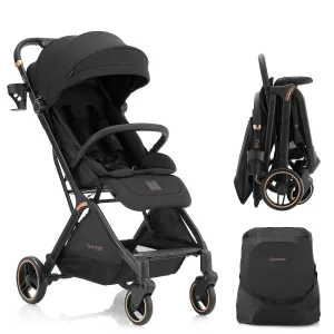 Gravity Folding Baby Stroller - Portable Travel Toddler Stroller w/Adjustable Backrest & Canopy, Lightweight and UV Protected, One-Hand Automatic Folding - Black