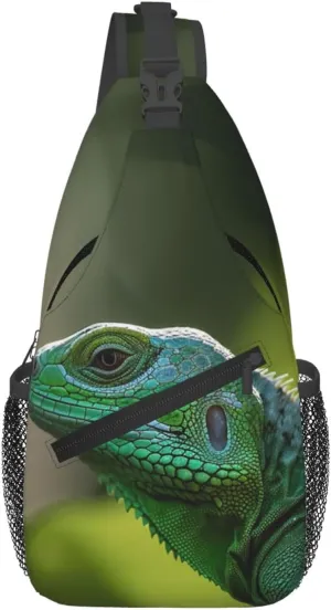 Green Lizard Cross Chest Bag Diagonally Sling Backpack Outdoor Travel Cycling Bag for Men Women