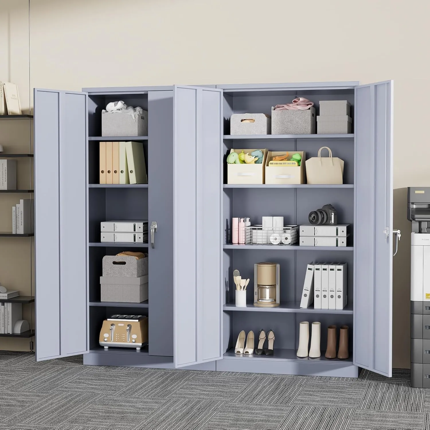 Greenvelly Metal Storage Cabinet, Locking Steel Cabinet with 2 Doors and 4 Adjustable Shelves, 71" Utility Metal Filing Organization with Lock for Home Office, Garage, Classroom (Dark Gray)