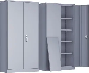 Greenvelly Metal Storage Cabinet, Locking Steel Cabinet with 2 Doors and 4 Adjustable Shelves, 71" Utility Metal Filing Organization with Lock for Home Office, Garage, Classroom (Dark Gray)