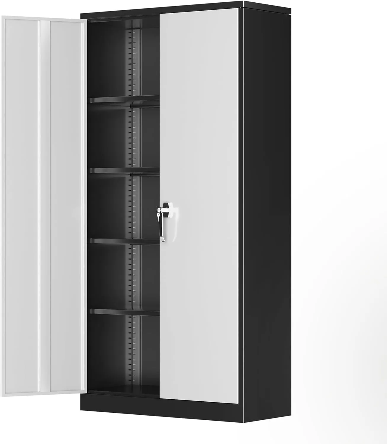 Greenvelly Metal Storage Cabinet with 2 Doors and 4 Adjustable Shelves,72" Locking Garage Storage Cabinets, Metal Cabinet, Steel Tool Organization for Garage,Home Office,School (Black Grey)