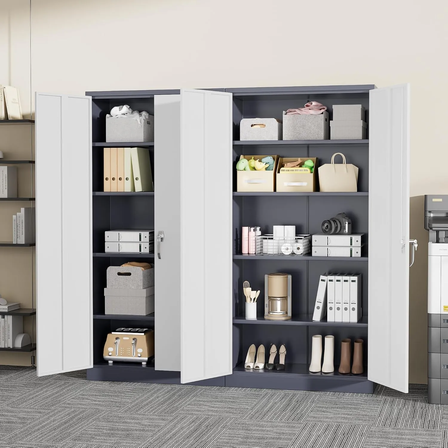Greenvelly Metal Storage Cabinet with 2 Doors and 4 Adjustable Shelves,72" Locking Metal Garage Cabinet, Steel Tool Cabinets, Lockable Filling Cabinet for Home, Office, Garage, School(36" W x 18" D)