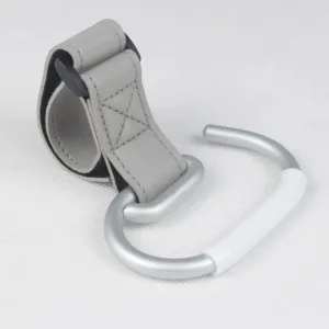 Grey Stroller Hooks 4-Pack - Leather and Alloy Pram Hooks with Velcro for Mom Bags and Accessories