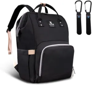Hafmall Diaper Bag Backpack, Multifunctional Diaper Backpack with Stroller Hooks, Large Baby Bag for Mom Dad, Black