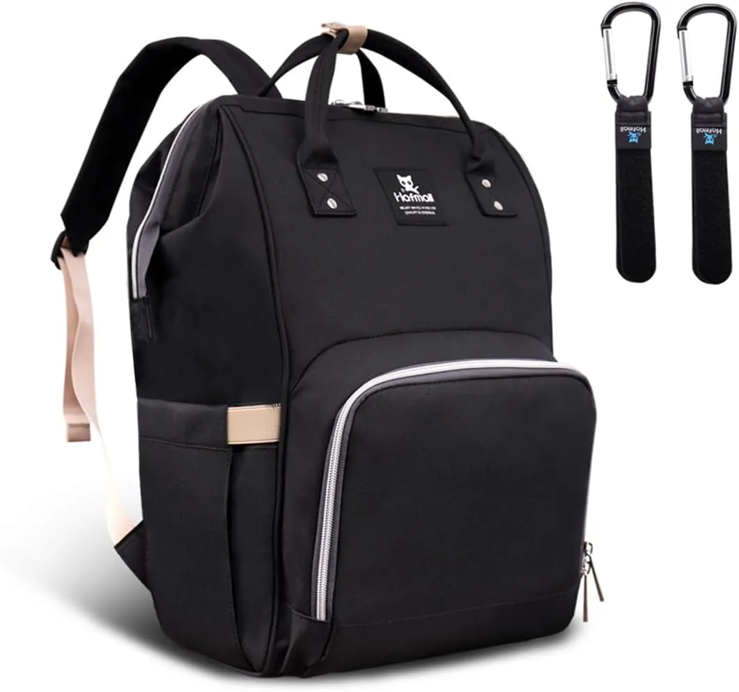 Hafmall Diaper Bag Backpack, Multifunctional Diaper Backpack with Stroller Hooks, Large Baby Bag for Mom Dad, Black
