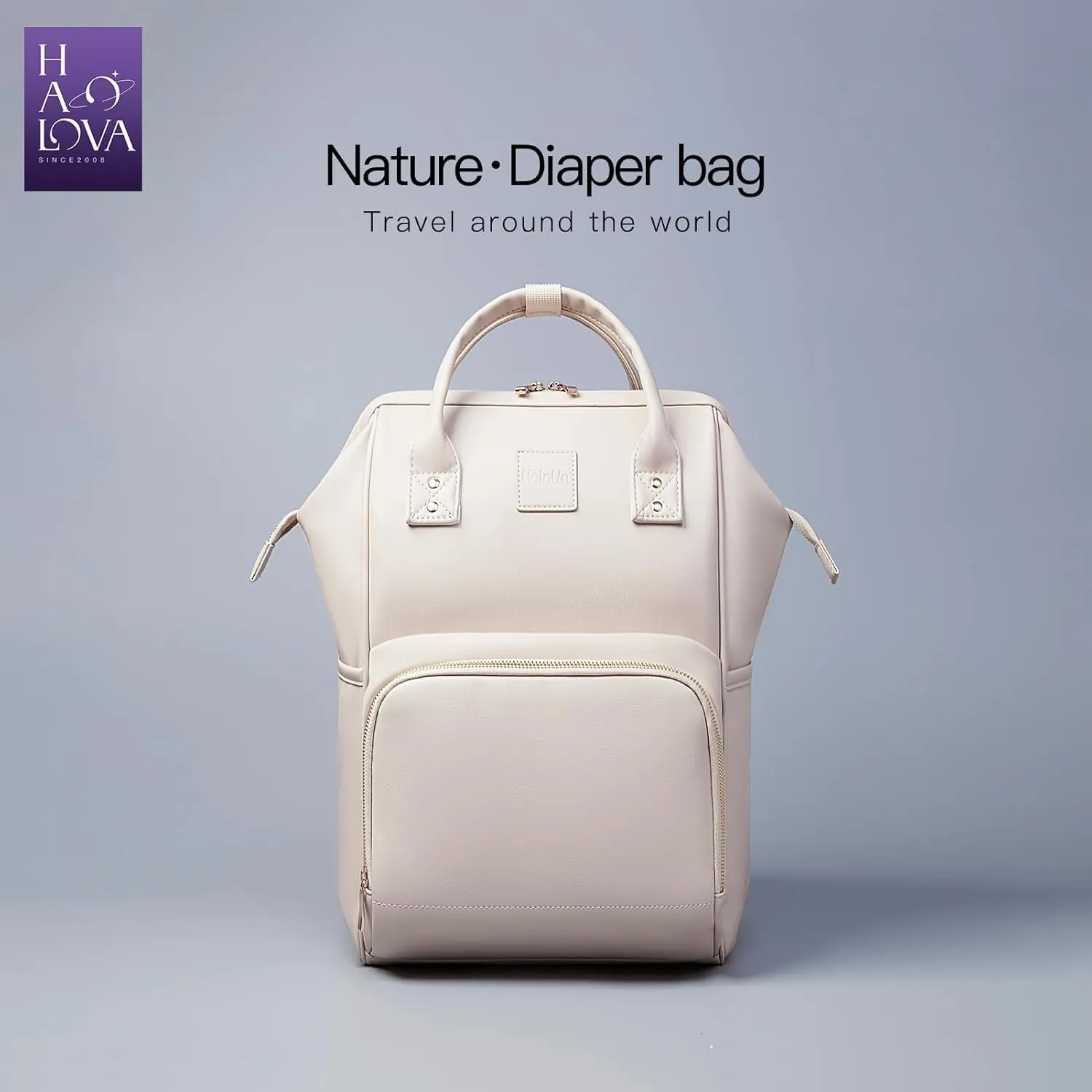 HaloVa Diaper Bag, Leather Backpack Eco-Friendly Leather Daddy Mommy Baby Bag with 24L Capacity & Multiple Pockets