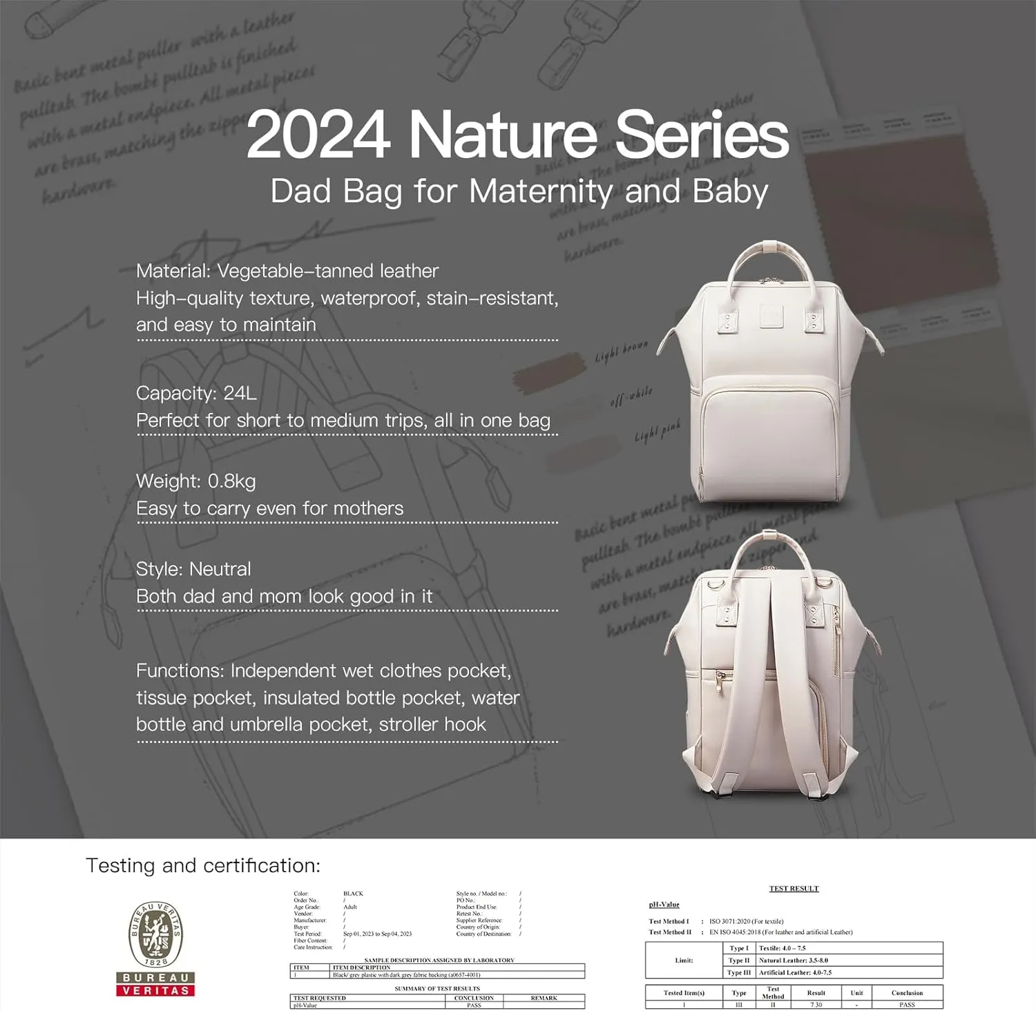 HaloVa Diaper Bag, Leather Backpack Eco-Friendly Leather Daddy Mommy Baby Bag with 24L Capacity & Multiple Pockets