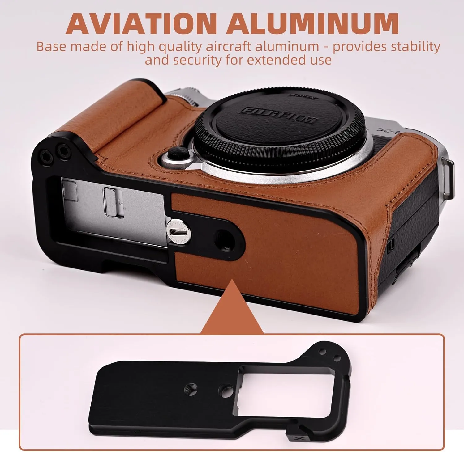 Handmade Genuine Leather Camera Half Case for Fujifilm X-M5/Fujifilm X-M5 Camera Case/Fujifilm X-M5 Case - Top Layer Cowhide Body   Metal Base Plate  Hand Shank Design (Brown M-BOX)
