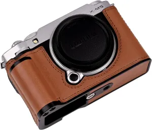 Handmade Genuine Leather Camera Half Case for Fujifilm X-M5/Fujifilm X-M5 Camera Case/Fujifilm X-M5 Case - Top Layer Cowhide Body   Metal Base Plate  Hand Shank Design (Brown M-BOX)