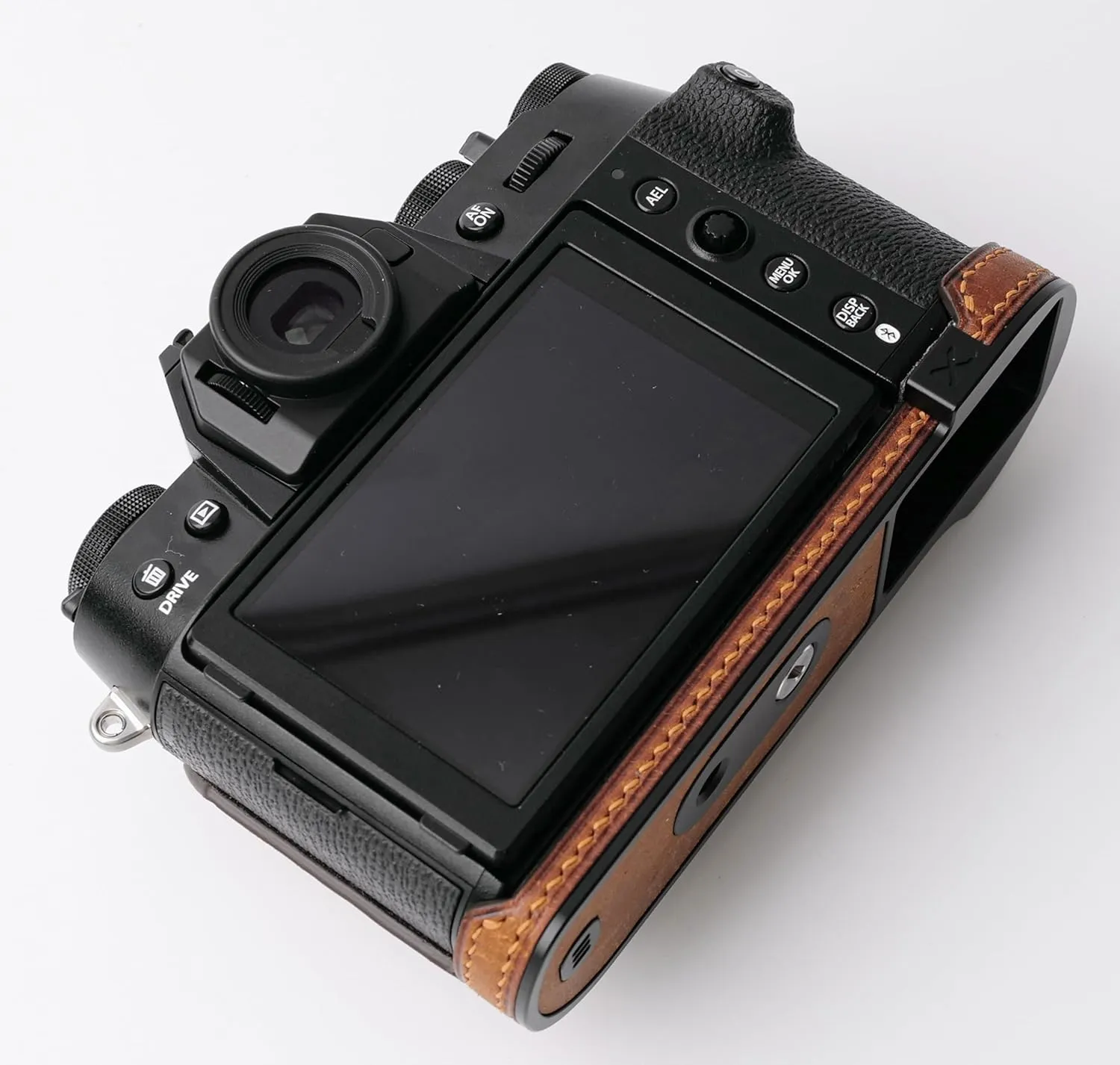 Handmade Genuine Leather Camera Half Case for Fujifilm X-T50 - Top Layer Cowhide Body   Metal Base Plate - Hand Shank Free Design (Yellowish Brown)
