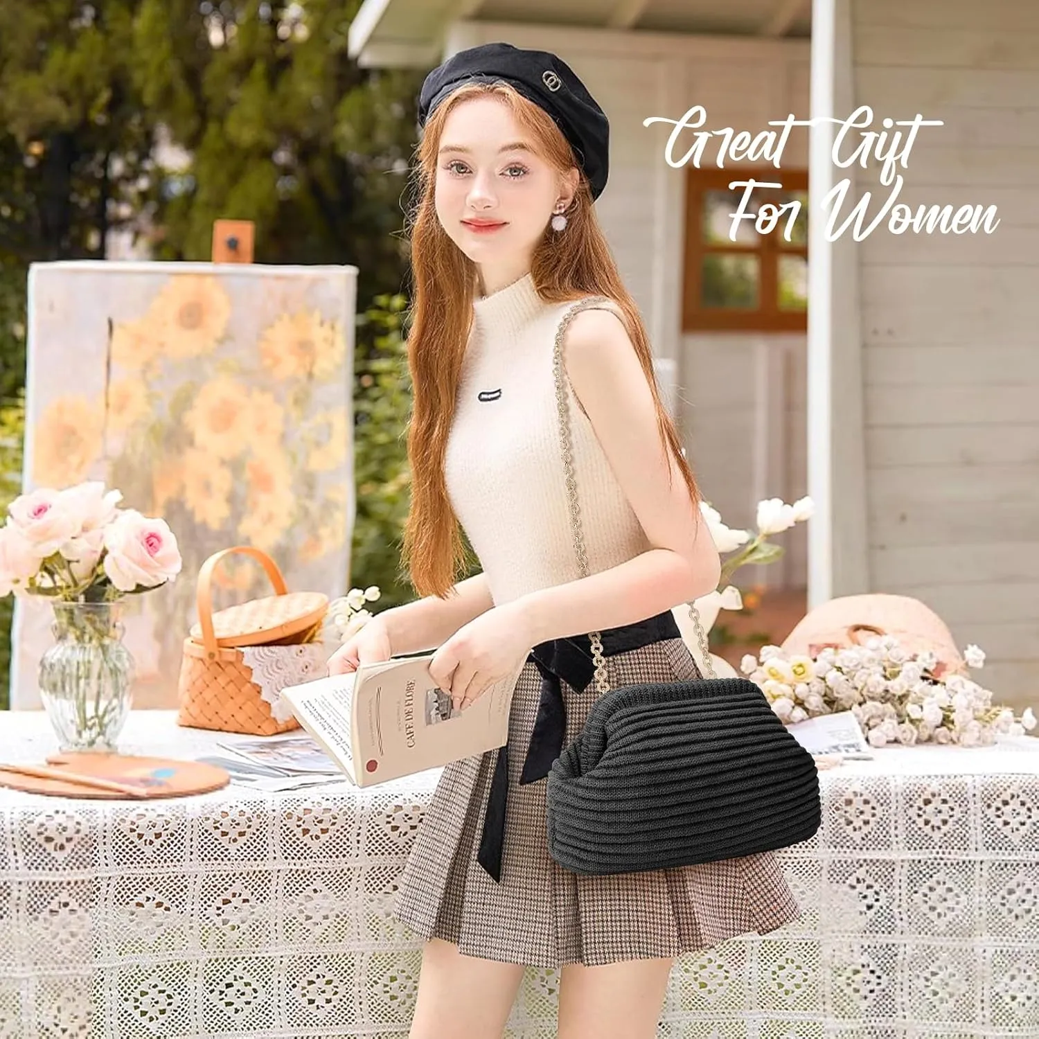 hatisan Crochet Clutch Purses for Women Knit Evening Bag Handbag Shoulder Crossbody Bag for Wedding Party