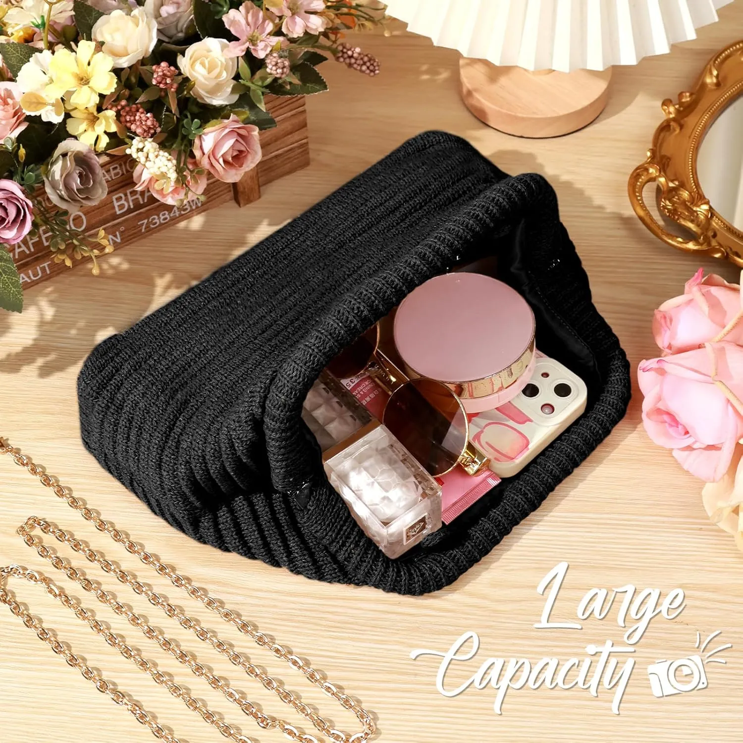 hatisan Crochet Clutch Purses for Women Knit Evening Bag Handbag Shoulder Crossbody Bag for Wedding Party