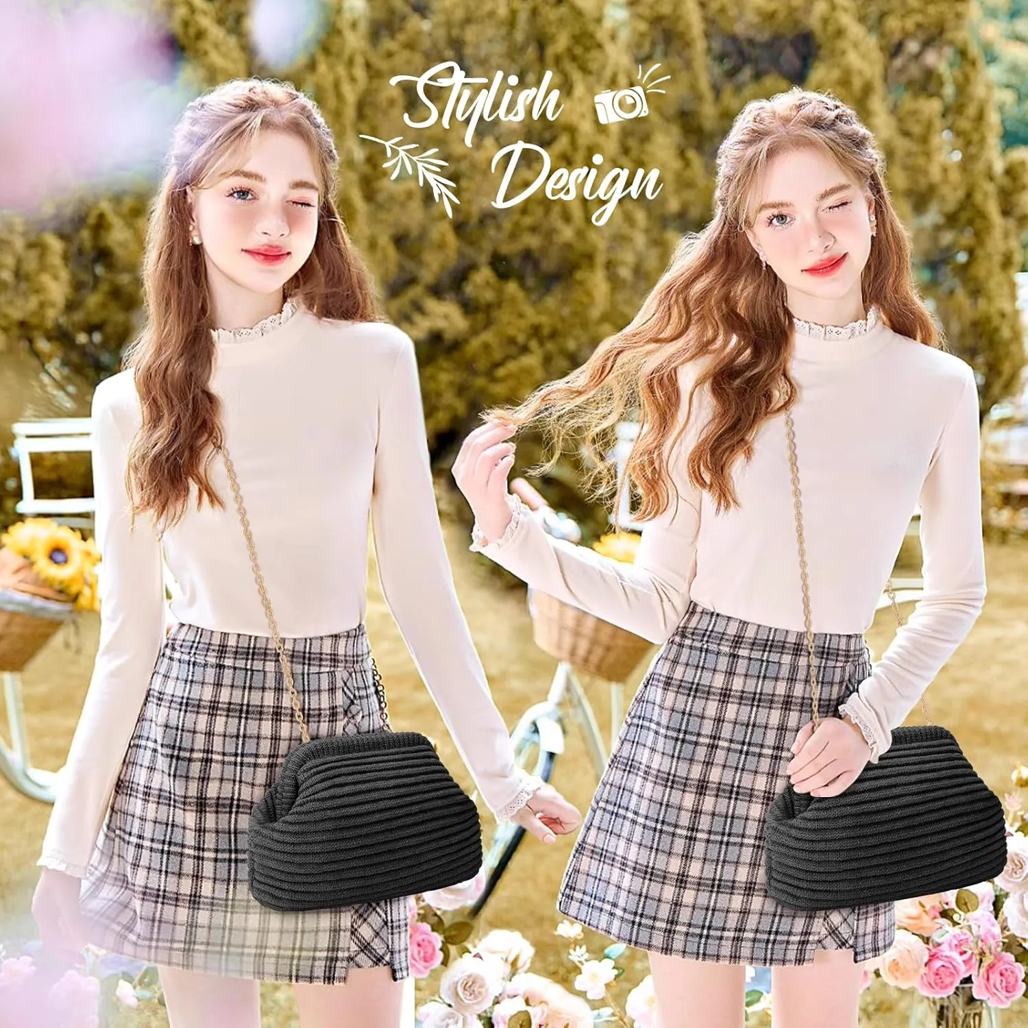 hatisan Crochet Clutch Purses for Women Knit Evening Bag Handbag Shoulder Crossbody Bag for Wedding Party