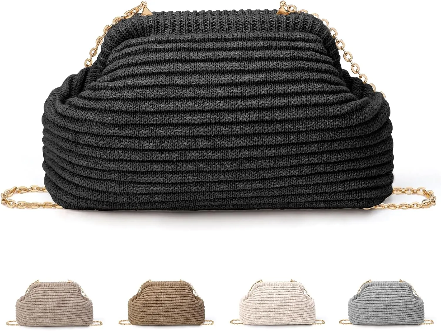 hatisan Crochet Clutch Purses for Women Knit Evening Bag Handbag Shoulder Crossbody Bag for Wedding Party