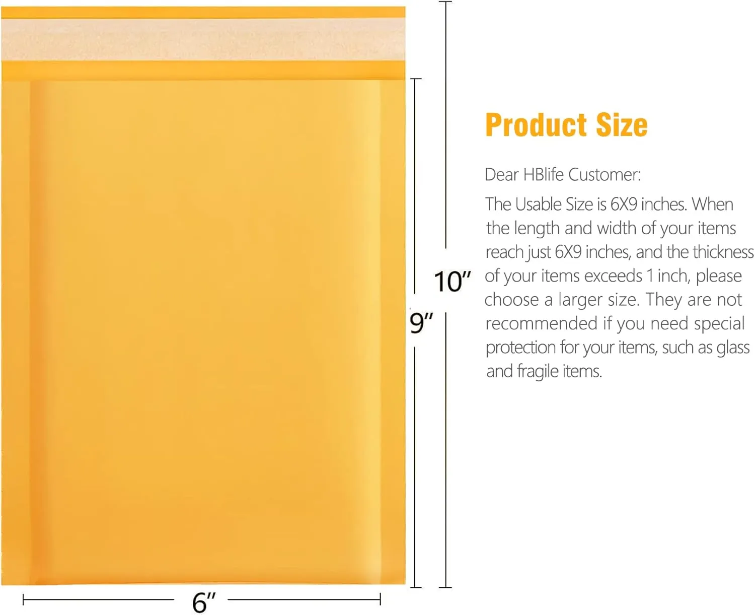 HBlife 50Pcs Bubble Mailers, 6x10 Inches Self Seal Kraft Poly Mailers, Padded Envelopes Shipping Bags Packaging for Small Business