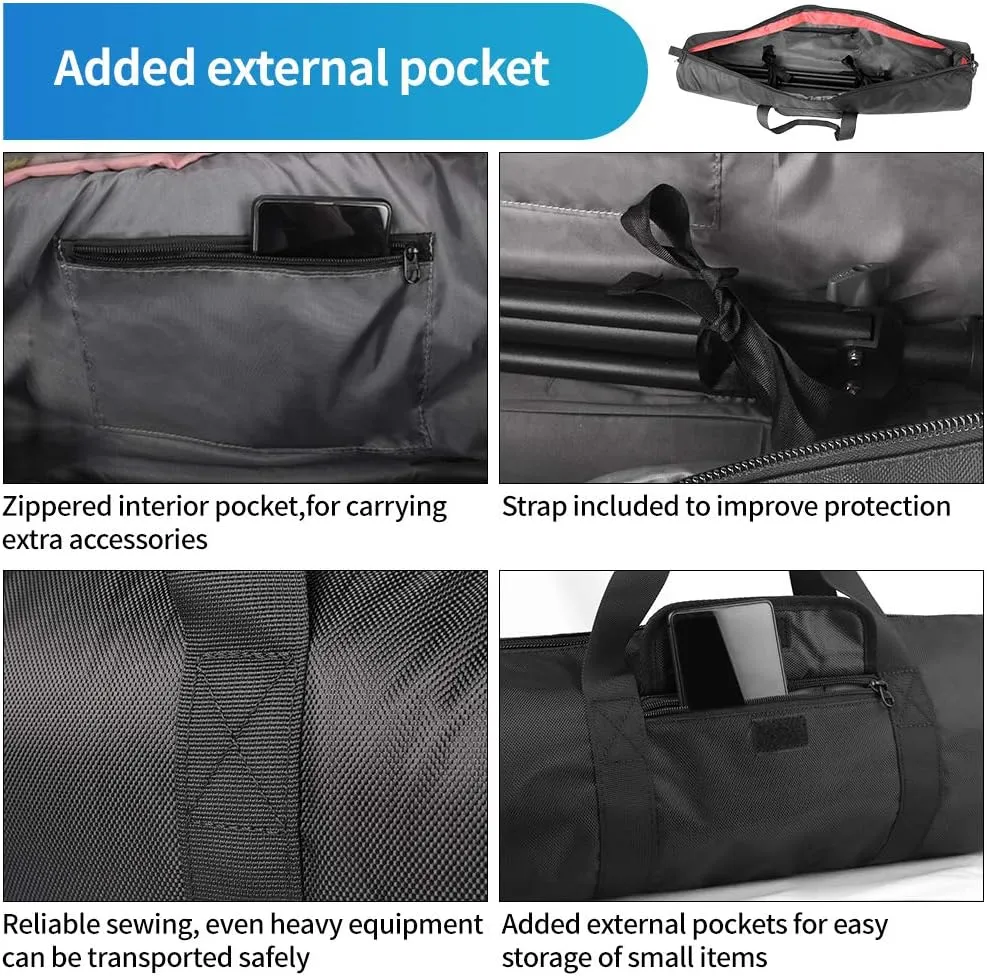 HEMMOTOP Tripod Case, 31.5x7x7 in Heavy Duty Tripod Bag with Shoulder Straps and Handles, All Sides 1 cm Thick Padded Carrying Case with Two Zippered Pockets for Speaker Stand, Monopod - R08018 Black