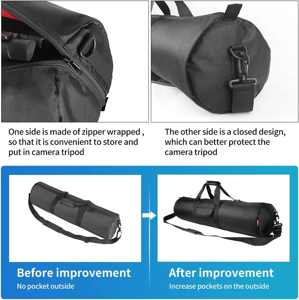 HEMMOTOP Tripod Case, 31.5x7x7 in Heavy Duty Tripod Bag with Shoulder Straps and Handles, All Sides 1 cm Thick Padded Carrying Case with Two Zippered Pockets for Speaker Stand, Monopod - R08018 Black