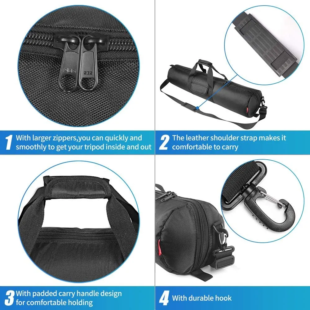 HEMMOTOP Tripod Case, 31.5x7x7 in Heavy Duty Tripod Bag with Shoulder Straps and Handles, All Sides 1 cm Thick Padded Carrying Case with Two Zippered Pockets for Speaker Stand, Monopod - R08018 Black