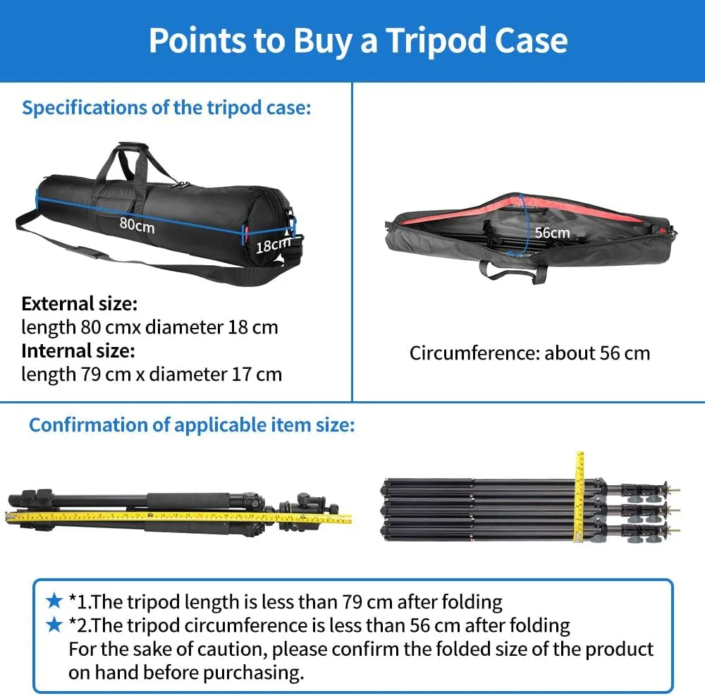 HEMMOTOP Tripod Case, 31.5x7x7 in Heavy Duty Tripod Bag with Shoulder Straps and Handles, All Sides 1 cm Thick Padded Carrying Case with Two Zippered Pockets for Speaker Stand, Monopod - R08018 Black