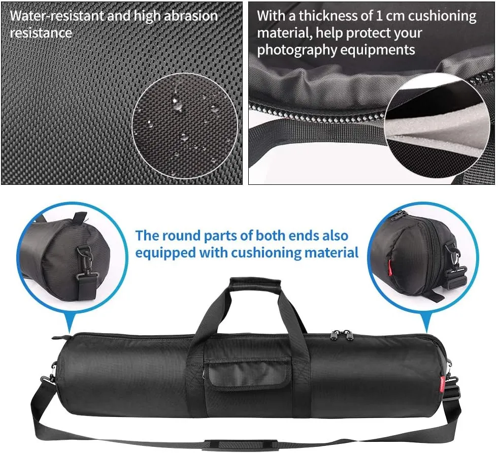 HEMMOTOP Tripod Case, 31.5x7x7 in Heavy Duty Tripod Bag with Shoulder Straps and Handles, All Sides 1 cm Thick Padded Carrying Case with Two Zippered Pockets for Speaker Stand, Monopod - R08018 Black