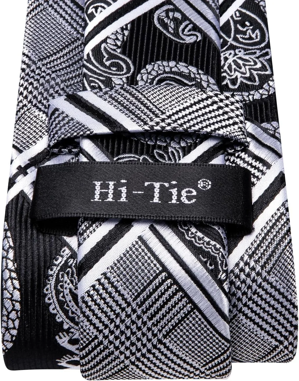 Hi-Tie Mens Plaid Ties Classic Paisley Necktie with Handkerchief Cufflinks Set Business Stripe Tie