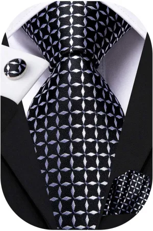 Hi-Tie Mens Plaid Ties Classic Paisley Necktie with Handkerchief Cufflinks Set Business Stripe Tie