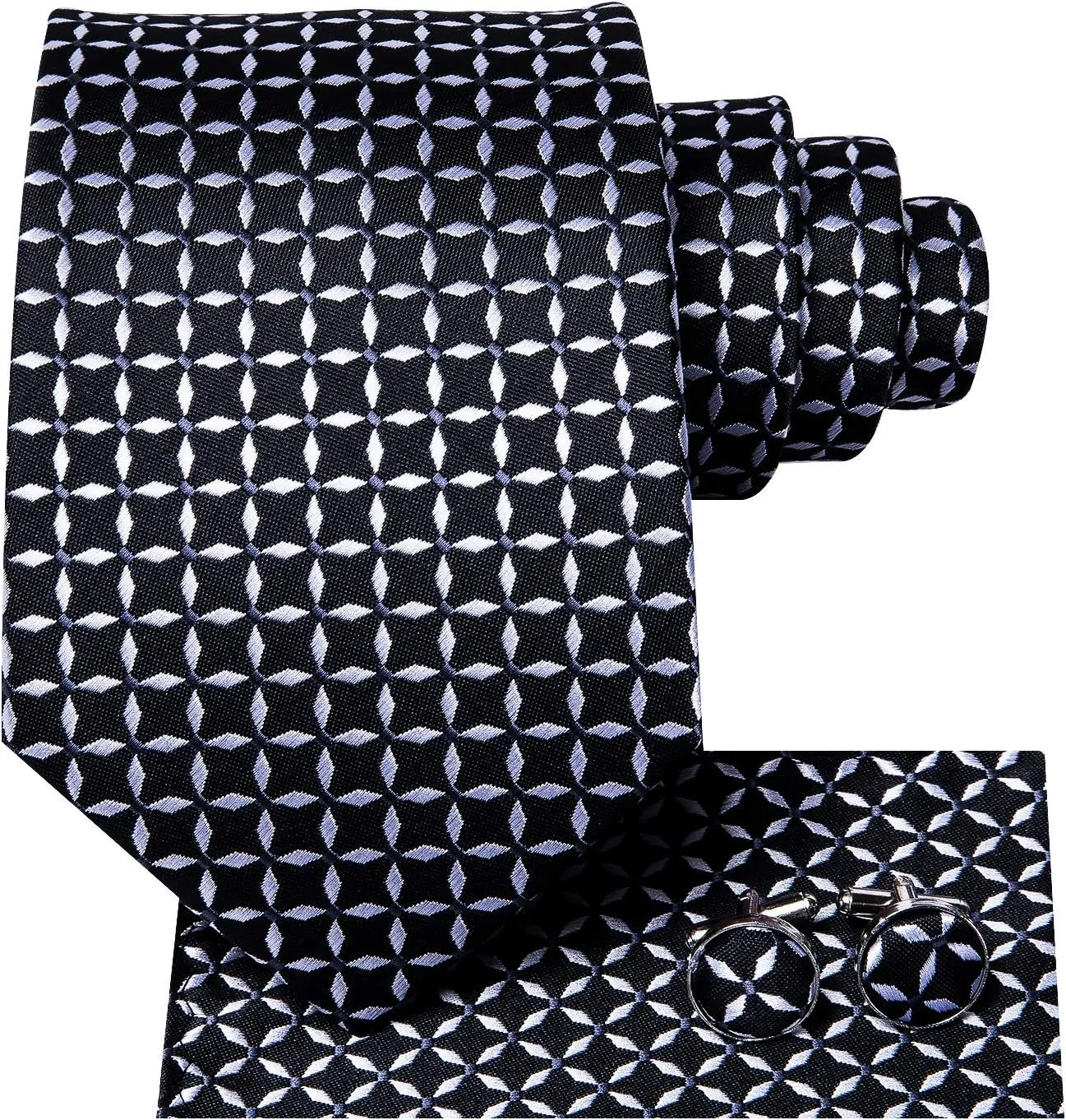 Hi-Tie Mens Plaid Ties Classic Paisley Necktie with Handkerchief Cufflinks Set Business Stripe Tie