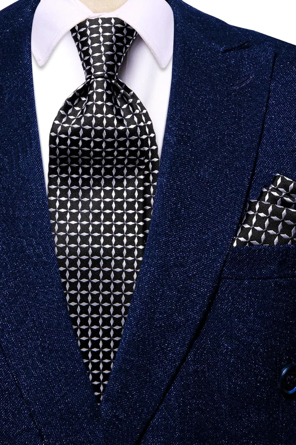 Hi-Tie Mens Plaid Ties Classic Paisley Necktie with Handkerchief Cufflinks Set Business Stripe Tie