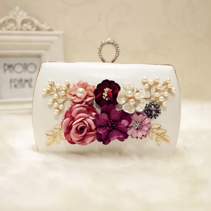 High quality luxury handmade flowers evening bags brand dinner clutch purse with chain flower banquet bags