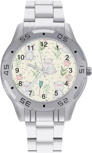 Hippos Flower Classic Wrist Watches for Men Casual Business Dress Watch with Stainless Steel Band Work Party