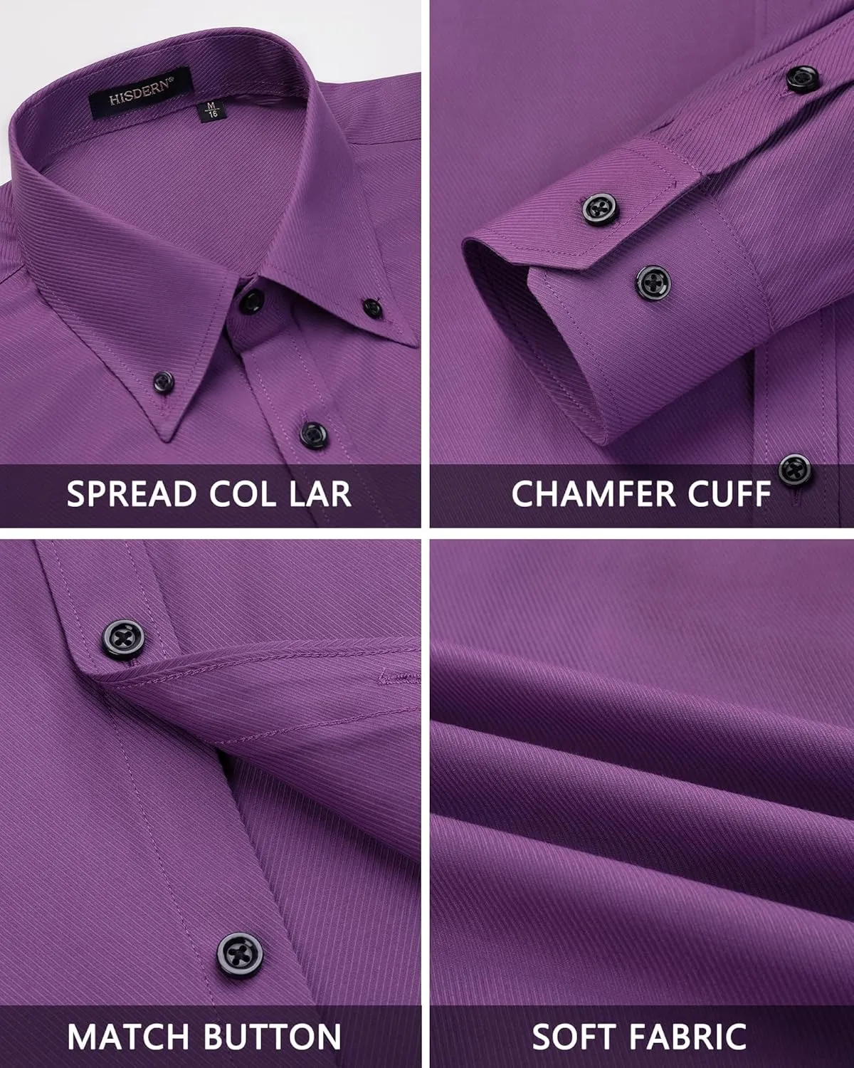 HISDERN Mens Dress Shirts Long Sleeve Wrinkle Free Formal Shirt Solid Stripe Business Casual Button Down Shirts