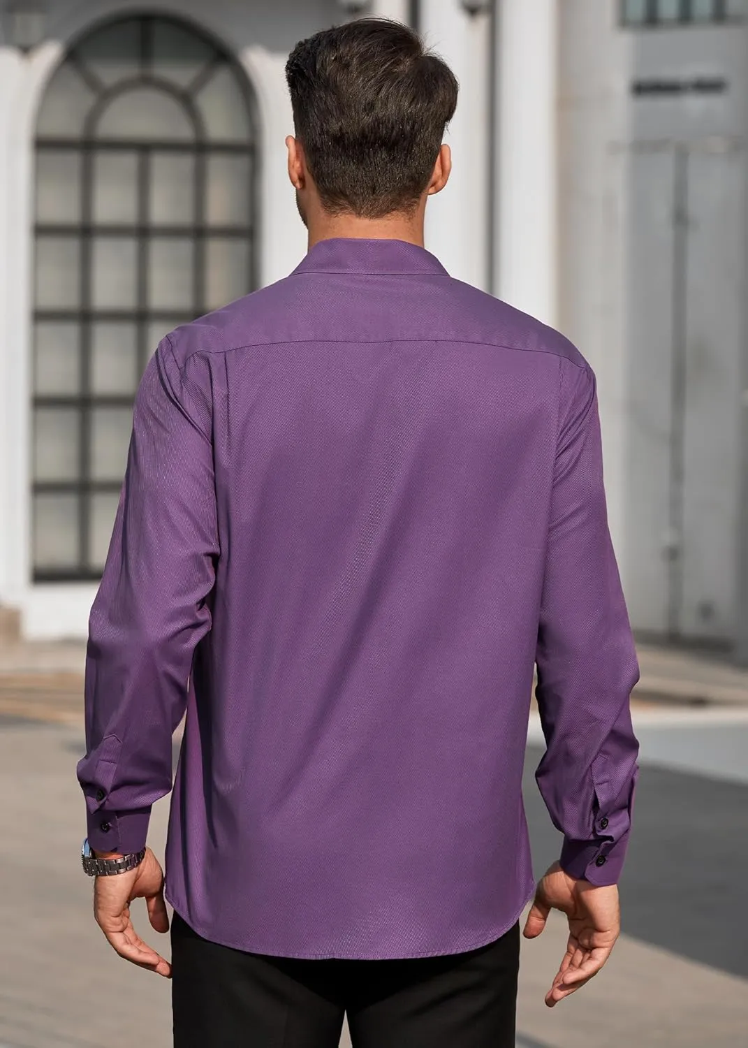 HISDERN Mens Dress Shirts Long Sleeve Wrinkle Free Formal Shirt Solid Stripe Business Casual Button Down Shirts