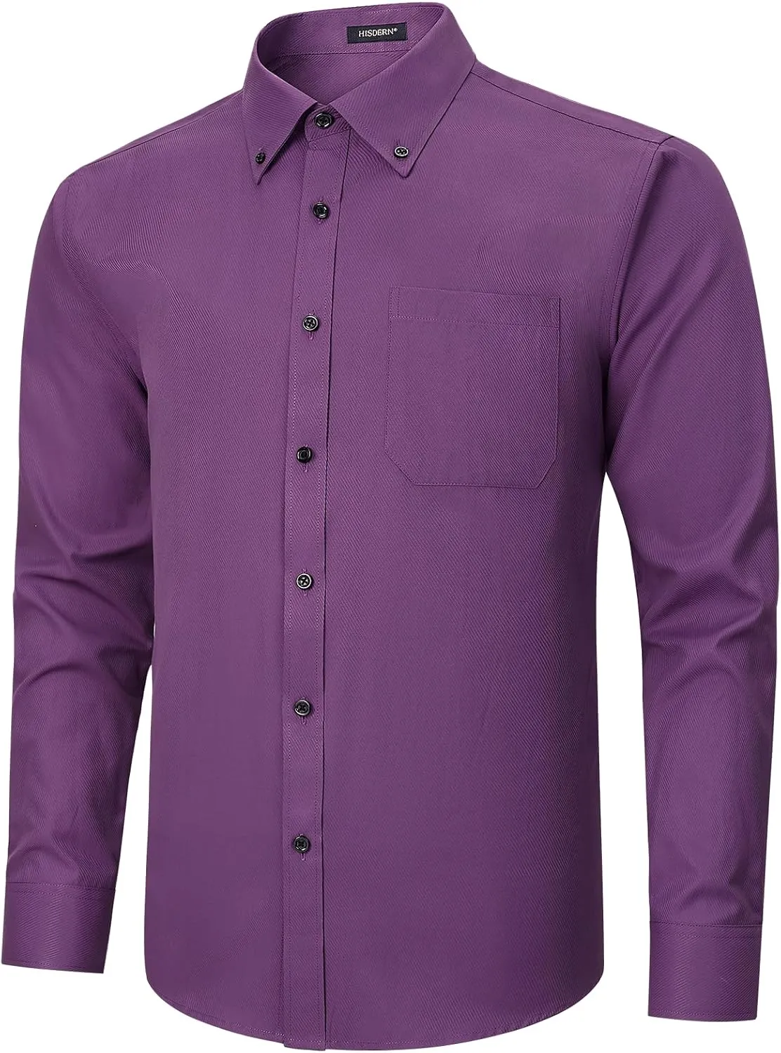 HISDERN Mens Dress Shirts Long Sleeve Wrinkle Free Formal Shirt Solid Stripe Business Casual Button Down Shirts
