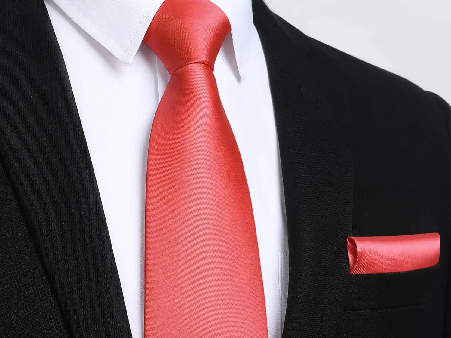 HISDERN Mens Solid Color Ties Formal Satin Necktie and Pocket Square Set Classic Wedding Business Tie & Handkerchief