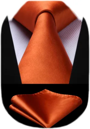 HISDERN Mens Solid Color Ties Formal Satin Necktie and Pocket Square Set Classic Wedding Business Tie & Handkerchief