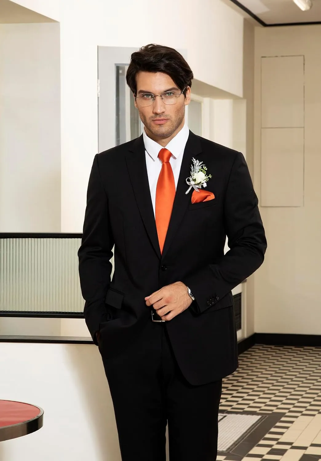 HISDERN Mens Solid Color Ties Formal Satin Necktie and Pocket Square Set Classic Wedding Business Tie & Handkerchief