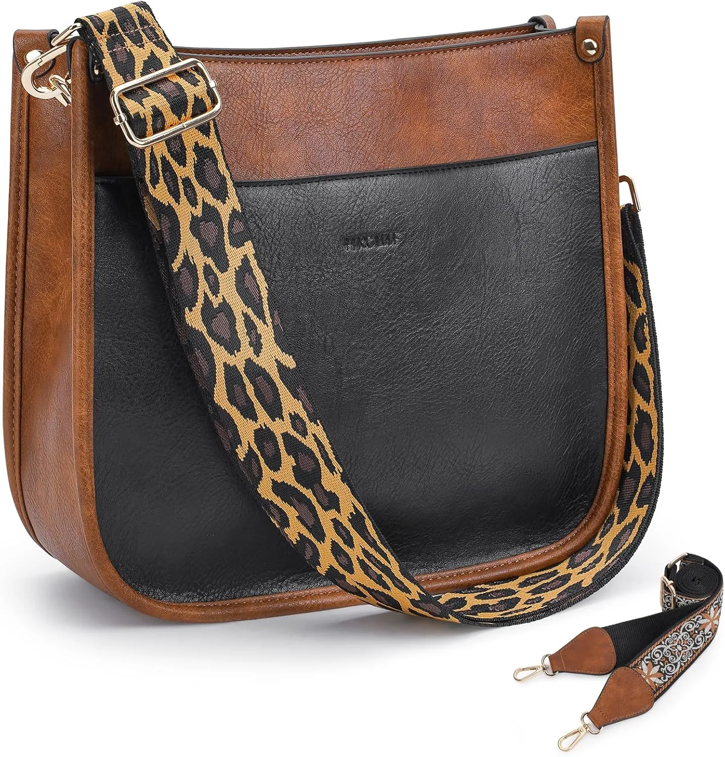 HKCLUF Crossbody Bags for Women Trendy Vegan Leather Hobo Handbags With 2PCS Adjustable Guitar Strap Shoulder Bucket Bags
