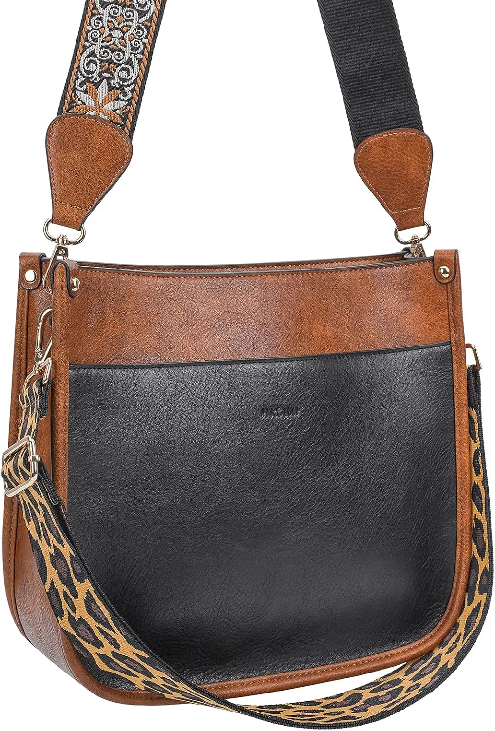 HKCLUF Crossbody Bags for Women Trendy Vegan Leather Hobo Handbags With 2PCS Adjustable Guitar Strap Shoulder Bucket Bags