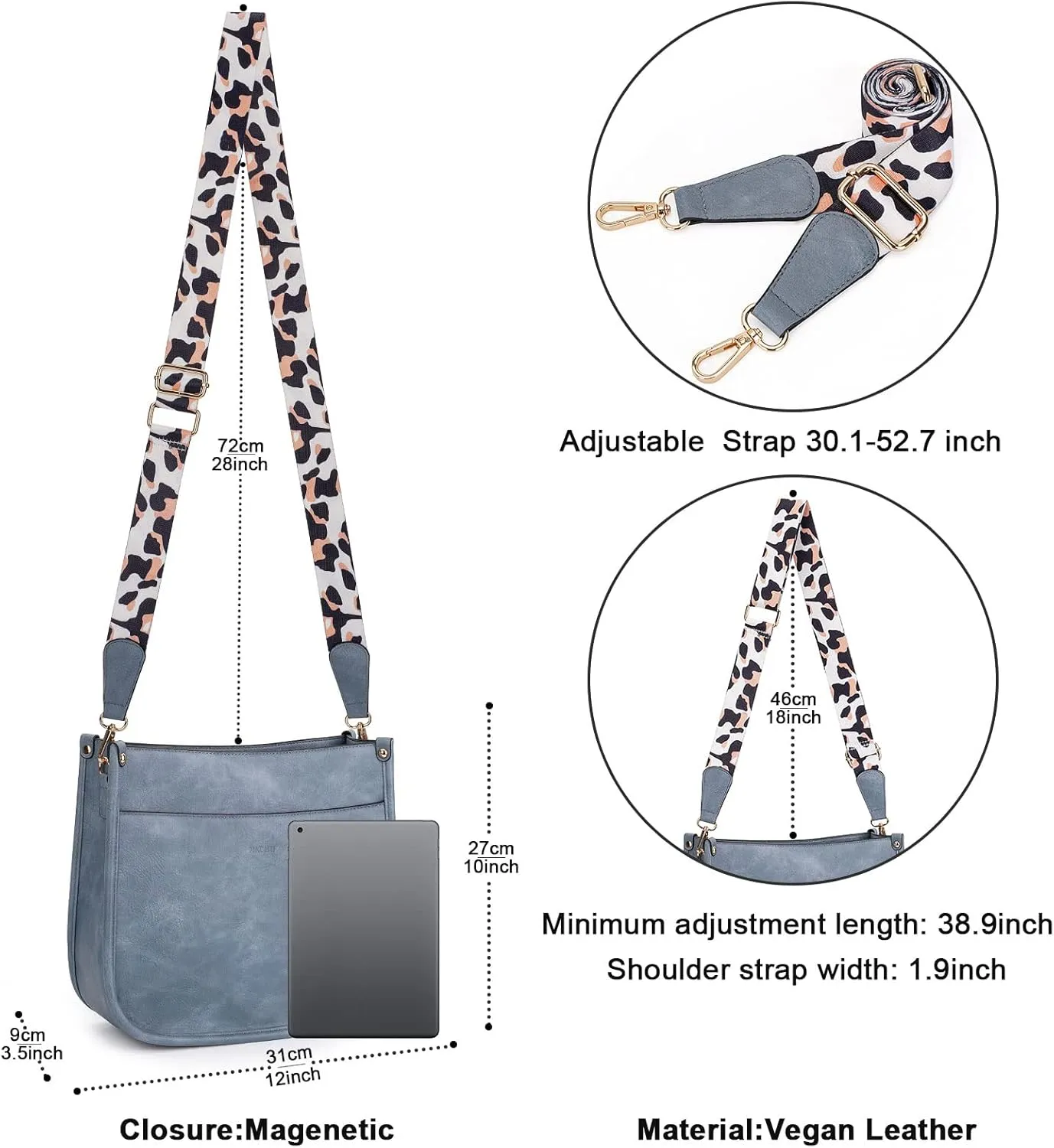 HKCLUF Crossbody Bags for Women Trendy Vegan Leather Hobo Handbags With 2PCS Adjustable Guitar Strap Shoulder Bucket Bags