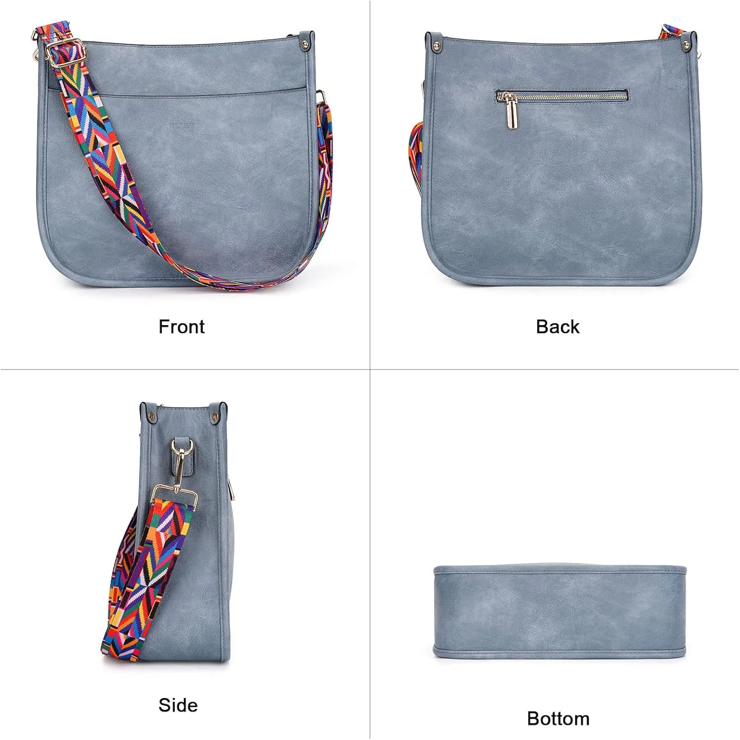 HKCLUF Crossbody Bags for Women Trendy Vegan Leather Hobo Handbags With 2PCS Adjustable Guitar Strap Shoulder Bucket Bags