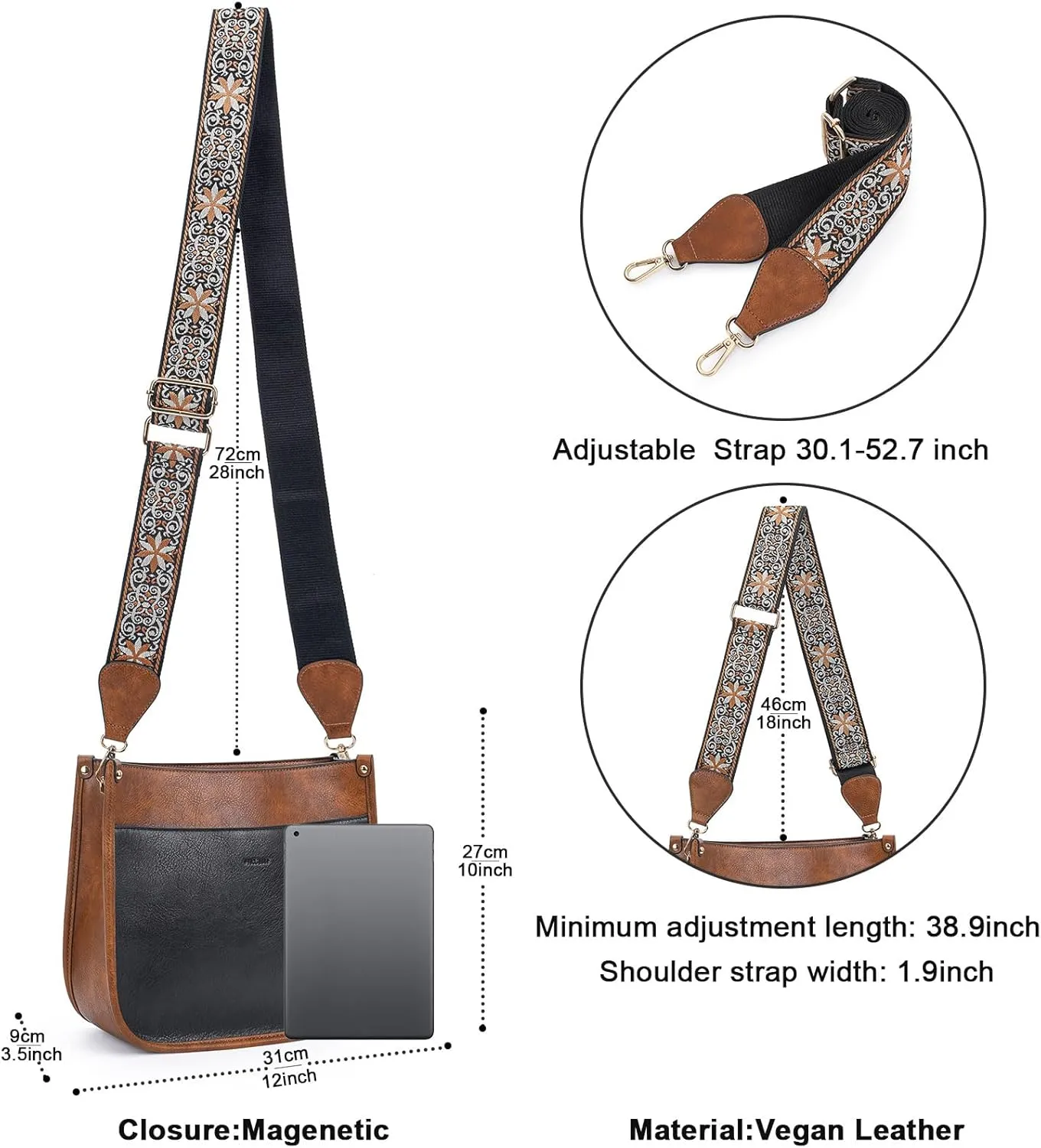 HKCLUF Crossbody Bags for Women Trendy Vegan Leather Hobo Handbags With 2PCS Adjustable Guitar Strap Shoulder Bucket Bags