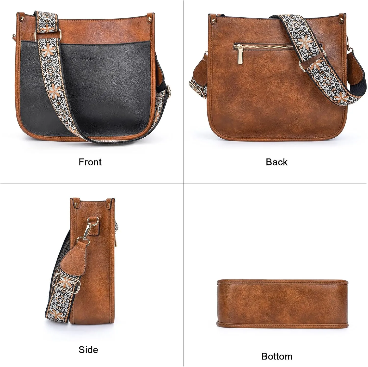 HKCLUF Crossbody Bags for Women Trendy Vegan Leather Hobo Handbags With 2PCS Adjustable Guitar Strap Shoulder Bucket Bags