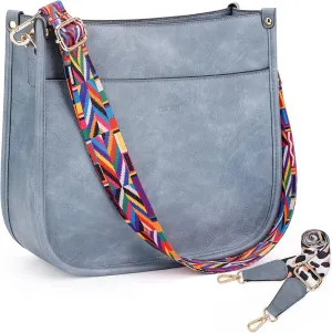 HKCLUF Crossbody Bags for Women Trendy Vegan Leather Hobo Handbags With 2PCS Adjustable Guitar Strap Shoulder Bucket Bags
