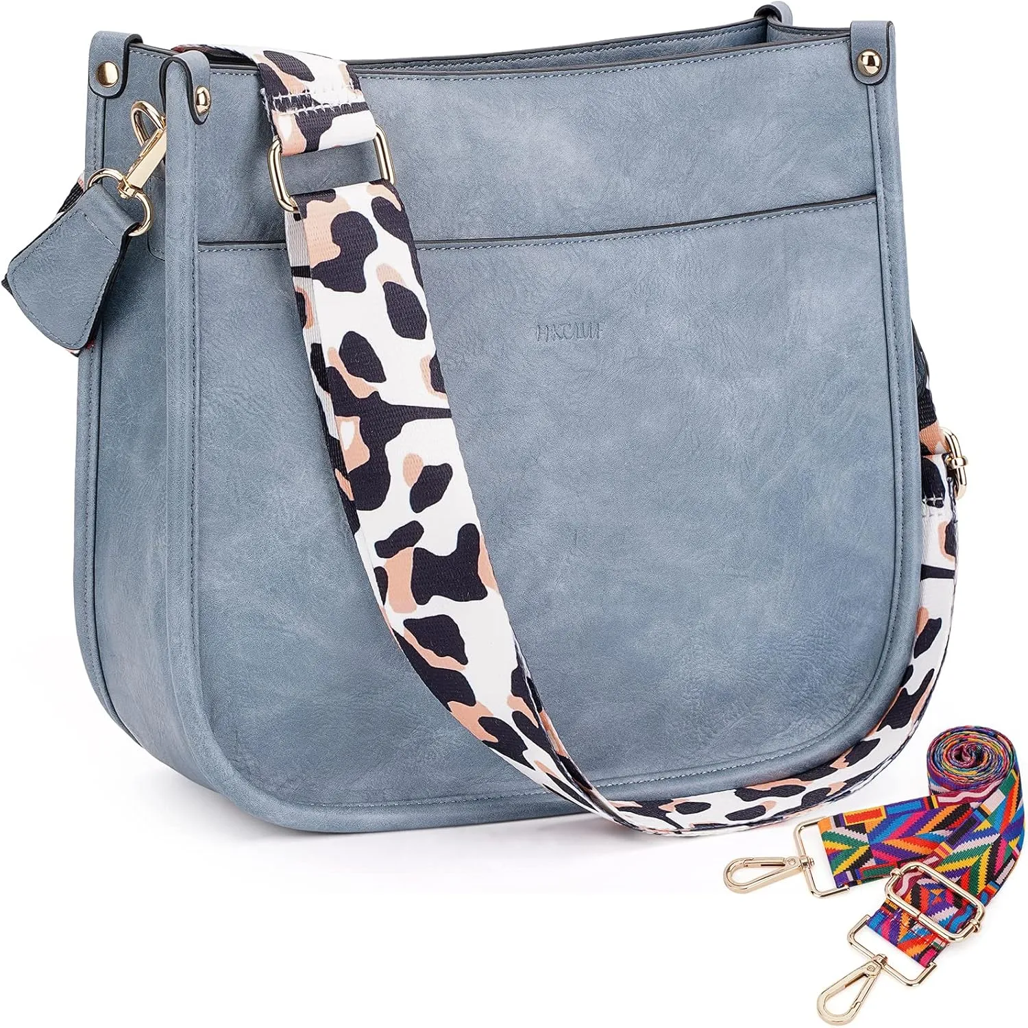 HKCLUF Crossbody Bags for Women Trendy Vegan Leather Hobo Handbags With 2PCS Adjustable Guitar Strap Shoulder Bucket Bags