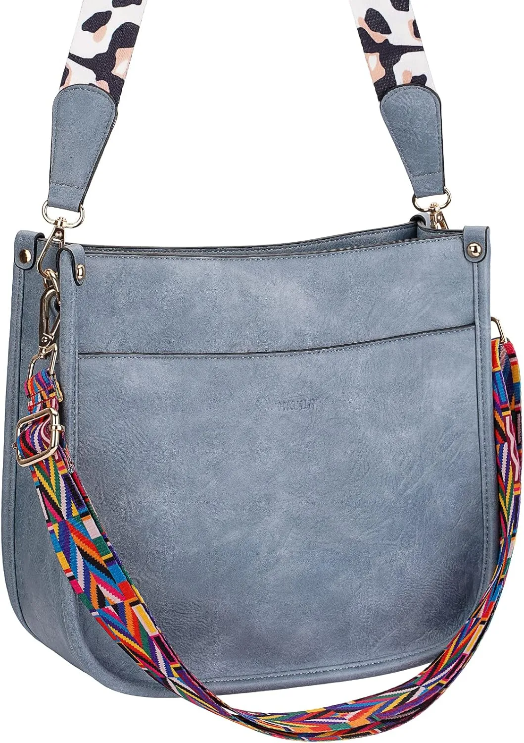 HKCLUF Crossbody Bags for Women Trendy Vegan Leather Hobo Handbags With 2PCS Adjustable Guitar Strap Shoulder Bucket Bags